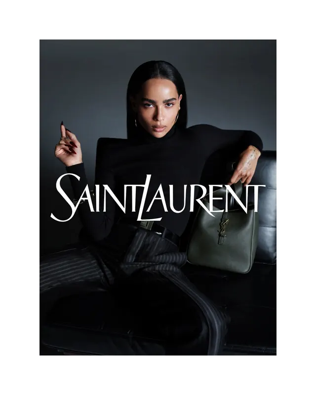 Saint Laurent centered wordmark portrait, luxury, editorial, dark
