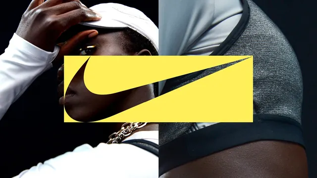 Nike Women split-panel swoosh cutout, photographic, maximalist, dark