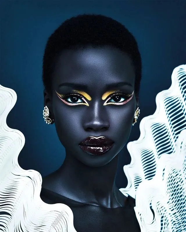 High-Contrast Portrait with Abstract Line Art