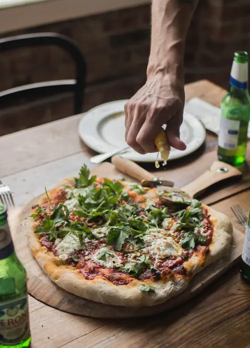 Pizza on Wooden Table