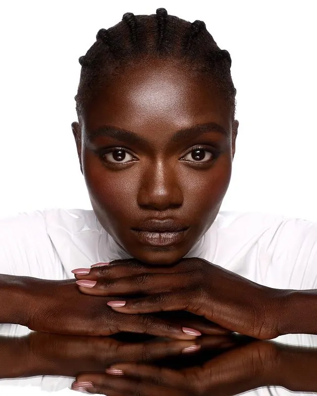 High-key beauty portrait on white, photographic, minimal, light