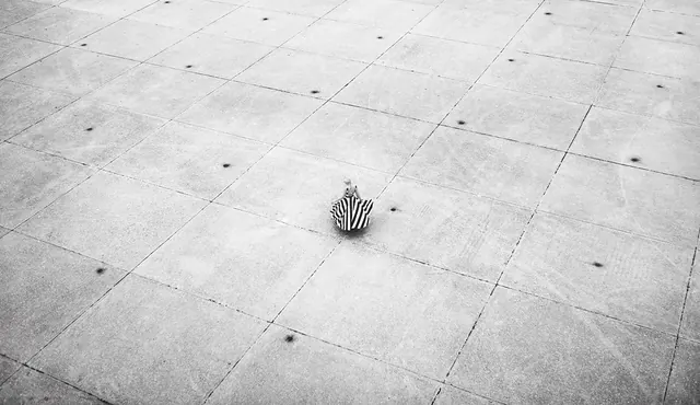 Striped dress on concrete grid, minimal, monochrome, monochrome