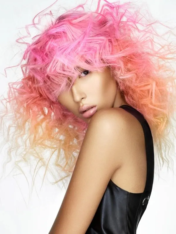 Crimped gradient hair beauty portrait, editorial, photographic, light
