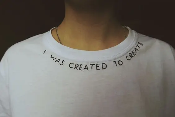 Embroidered CREATE collar tee, minimal, photographic, light