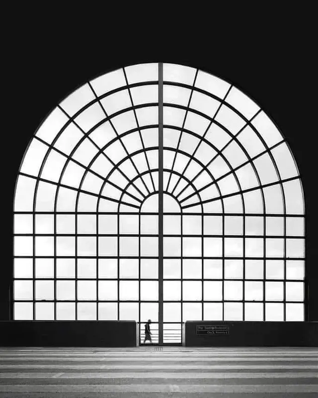 Arched window grid architecture, minimal, monochrome, monochrome