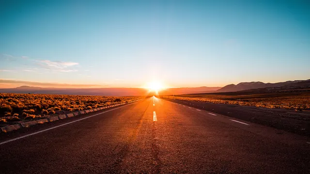 Desert Highway Sunset, photographic, minimal, warm