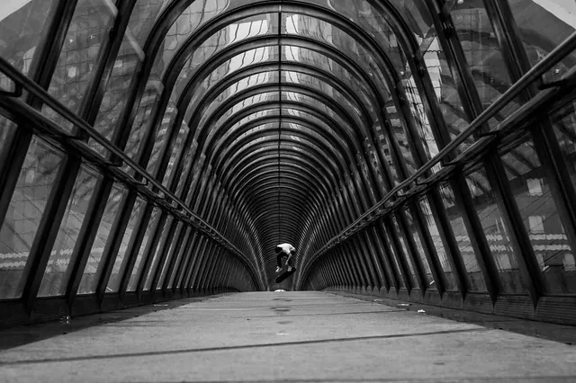 Architectural Tunnel Perspective, monochrome, geometric, monochrome