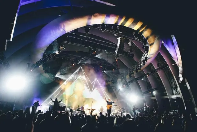 Concert Stage Lighting and Architecture, photographic, maximalist, dark