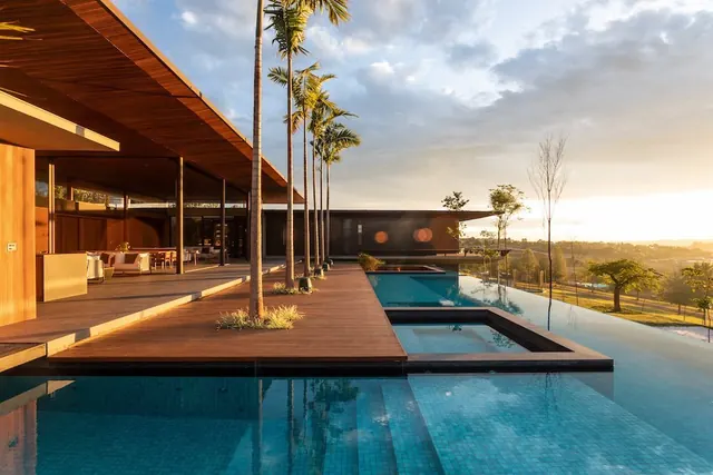 Modern Tropical Resort Poolside, luxury, photographic, warm