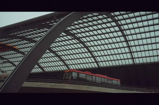 Modern Train Station Interior, photographic, geometric, high-contrast