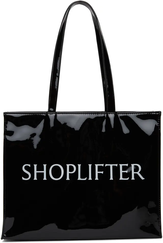Shoplifter glossy black tote, minimal, luxury, monochrome