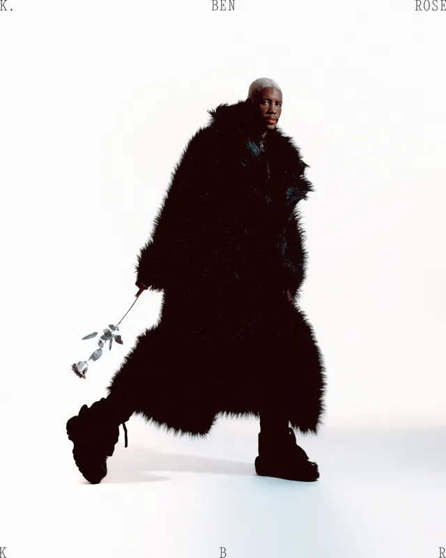 Fur coat fashion stride editorial, photographic, editorial, monochrome