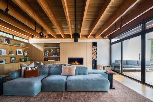 Rustic modern living room interior, photographic, organic, warm