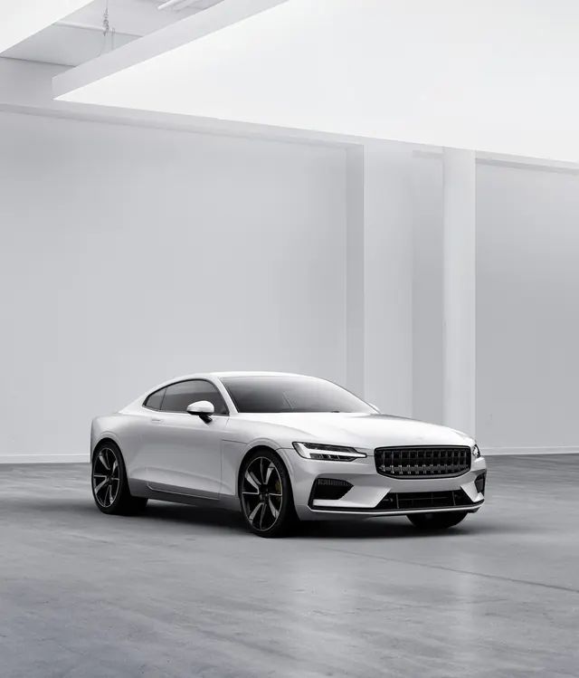 Polestar 1 studio hero shot, minimal, technical, light