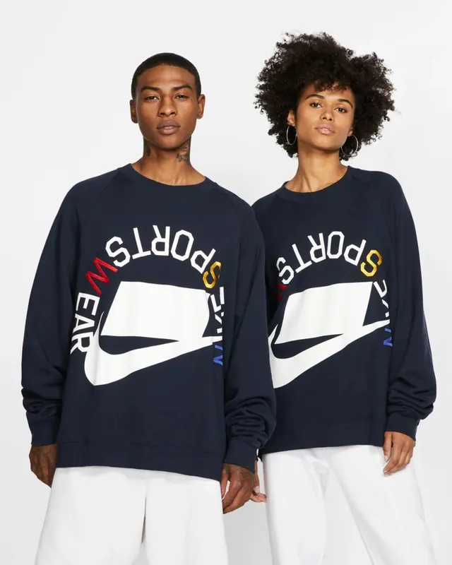 Nike Sportswear deconstructed sweatshirt lookbook, photographic, minimal, light
