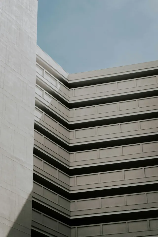 Brutalist balcony repetition low angle, minimal, brutalist, muted