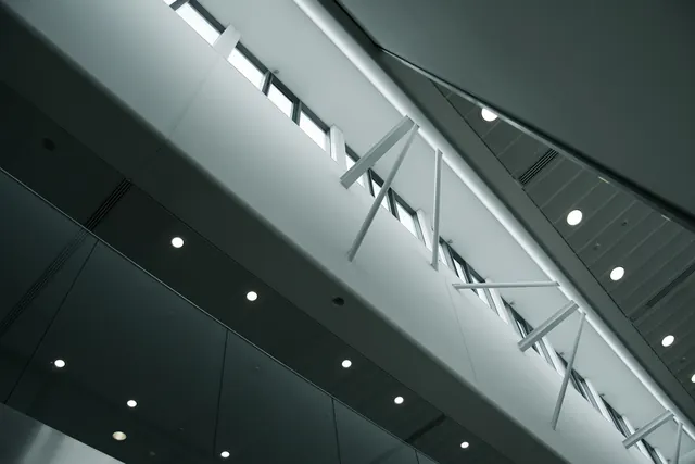 Architectural Interior Perspective, minimal, geometric, dark