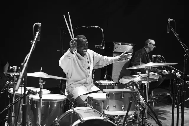 Live Drum Performance Photograph, monochrome, photographic, monochrome