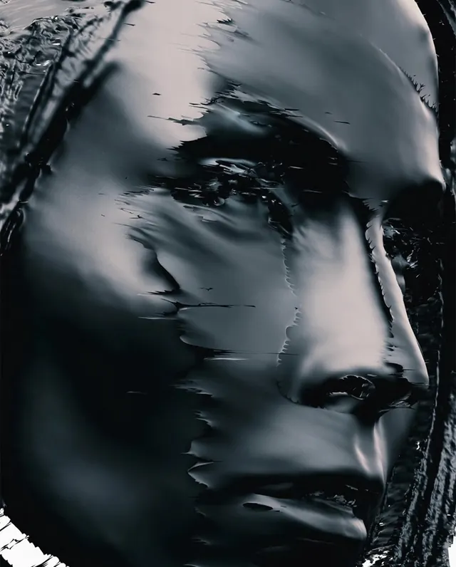 Distorted Face Portrait, dark-mode, monochrome, monochrome