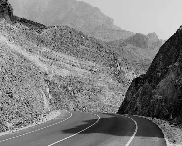 Mountain Road Curve, monochrome, photographic, monochrome
