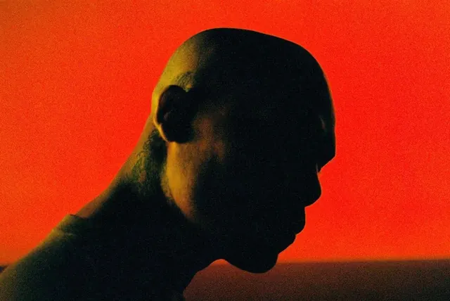 Silhouette Portrait in Red, minimal, photographic, vibrant