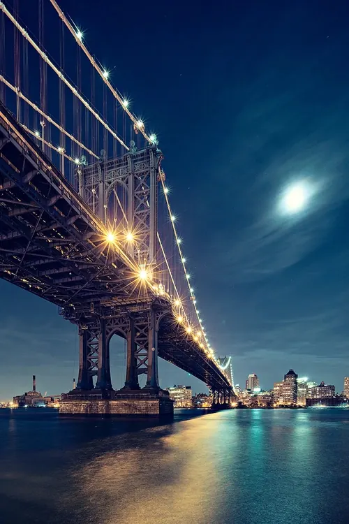 Brooklyn Bridge Night Photography, photographic, dark-mode, dark