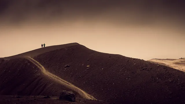 Two Figures on a Hill, minimal, photographic, muted