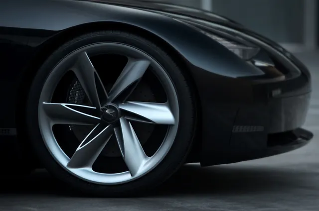 Close-up of a Car Wheel and Fender, photographic, luxury, dark