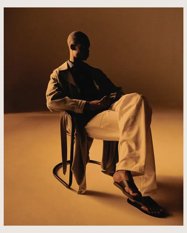 Warm trench editorial portrait, editorial, photographic, warm
