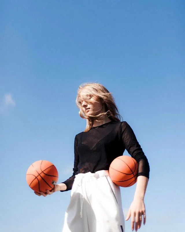 Dual basketball fashion portrait, editorial, photographic, vibrant