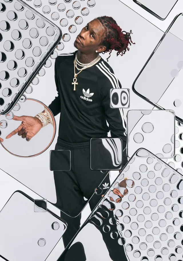 Young Thug through glass distortion portrait, photographic, maximalist, monochrome