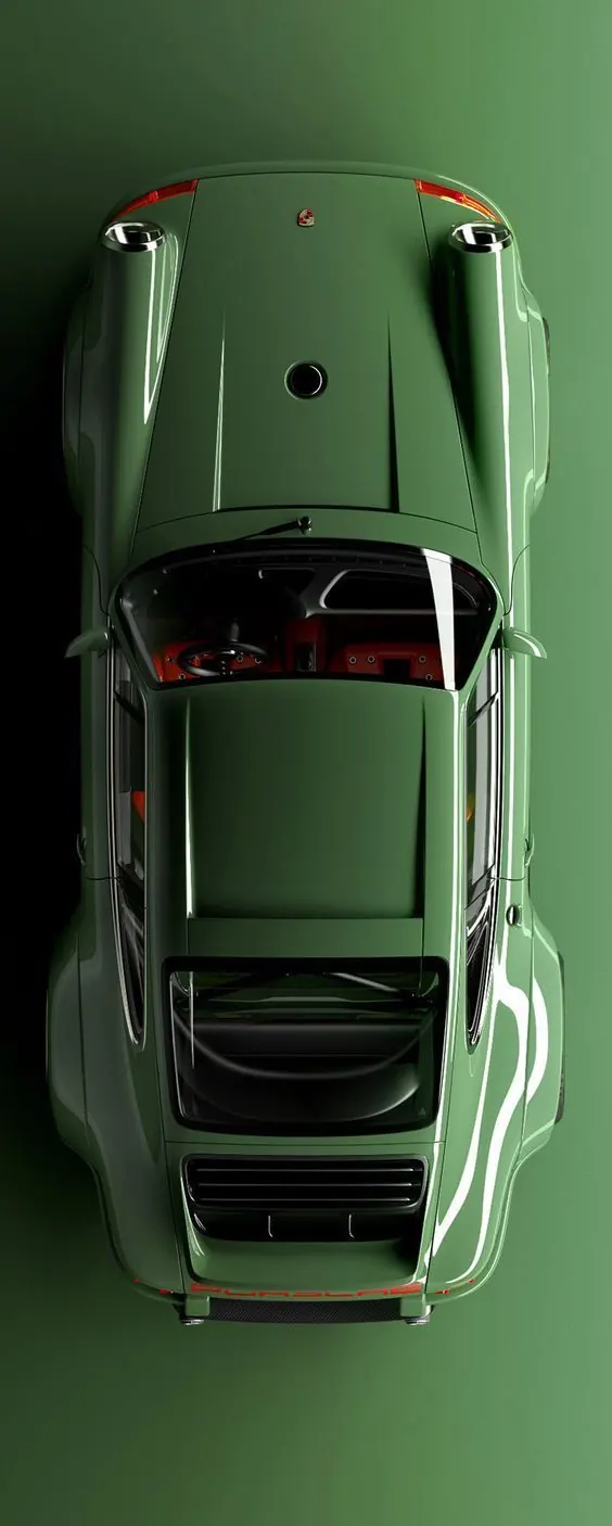 Top-Down Green Porsche 911, minimal, photographic, monochrome