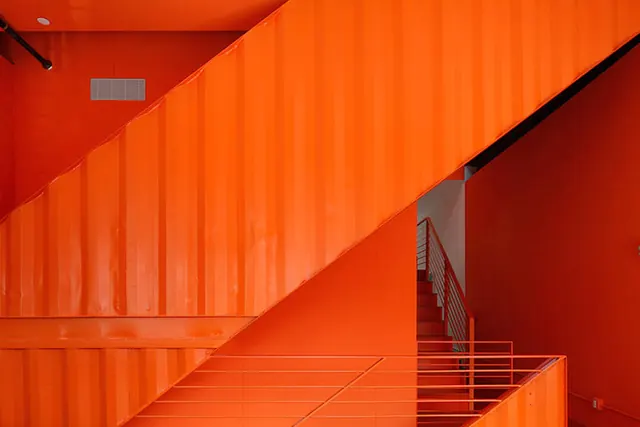 Orange Architectural Interior, minimal, geometric, vibrant