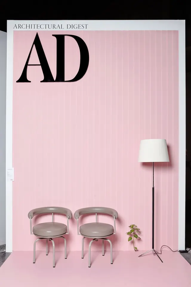 AD pink slat set with twin chairs, minimal, editorial, pastel