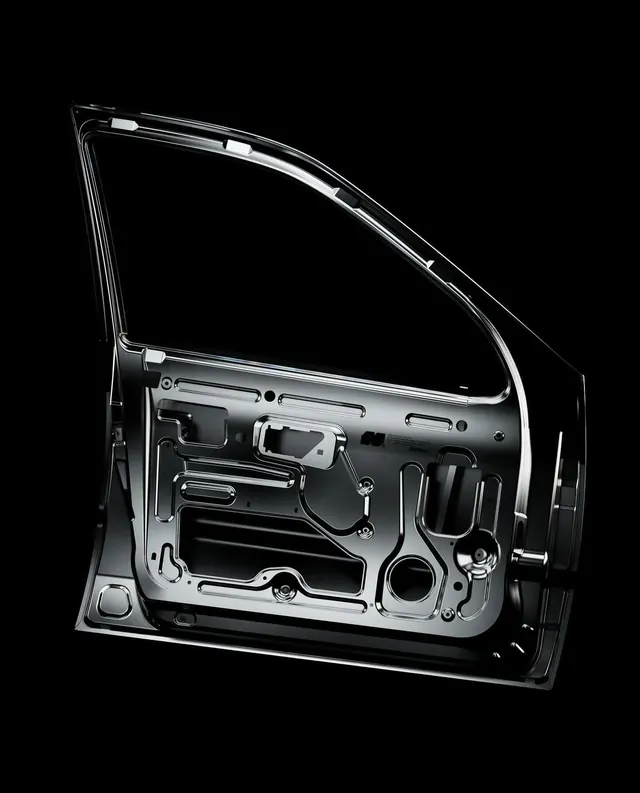 Chrome car door panel study, minimal, technical, dark