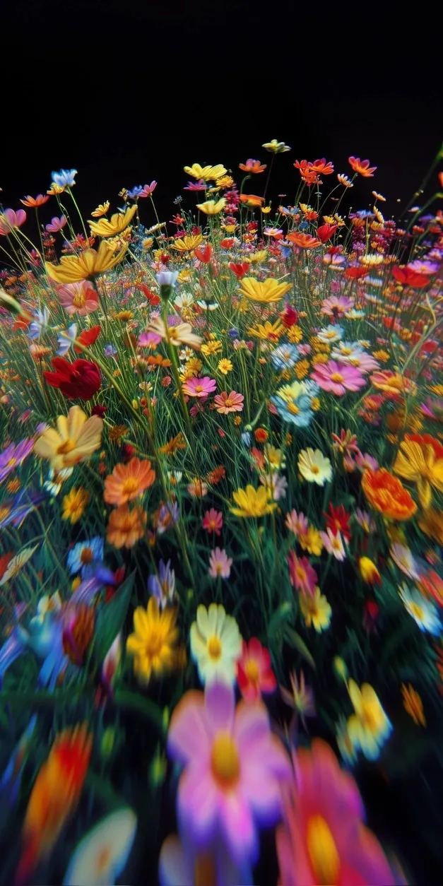 Radial blur wildflower field, photographic, abstract, vibrant