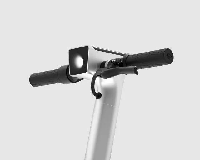 Bird scooter handlebar product shot, minimal, technical, light