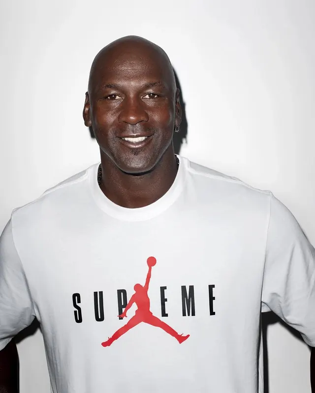 Supreme Jordan collaborative tee portrait, minimal, photographic, light
