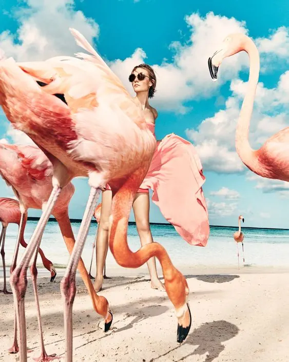 Surrealist Flamingo Beach Scene