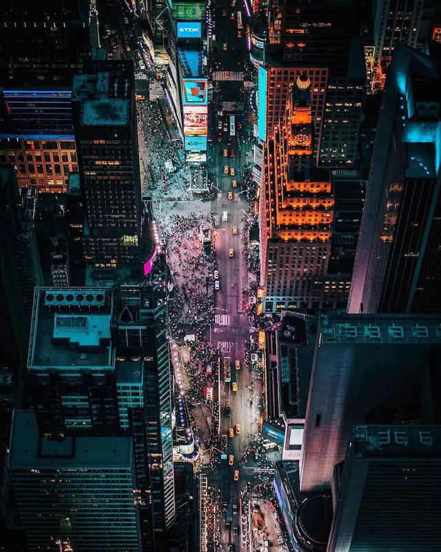 Nighttime Urban Aerial View