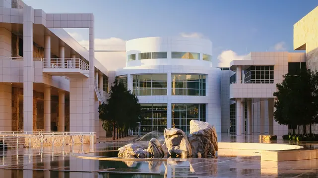 Getty Museum architectural courtyard, photographic, minimal, light