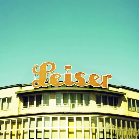 Vintage Peiser neon sign photograph, photographic, retro, vibrant