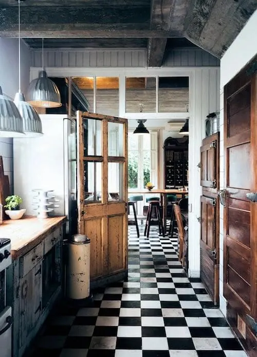 Industrial Interior with Checkerboard Flooring