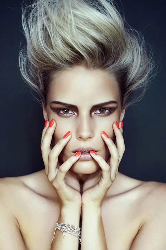 Portrait of a woman with red eyes