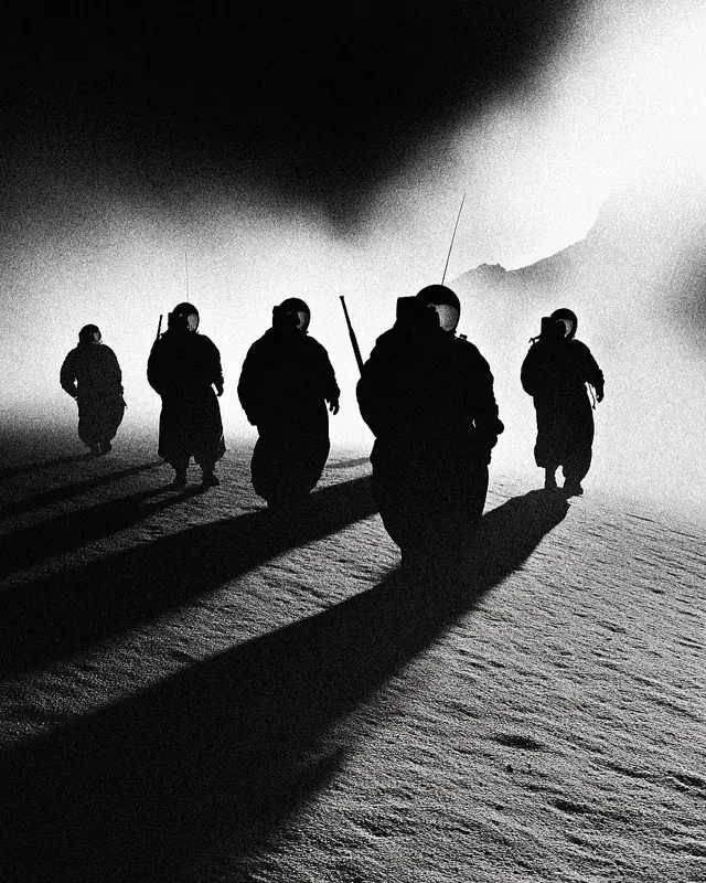 Silhouetted Figures in Fog