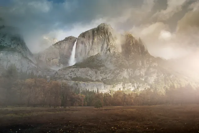 Mountain Landscape with Waterfall