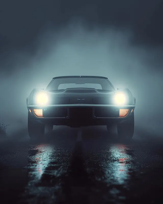 Foggy Night Car Headlights