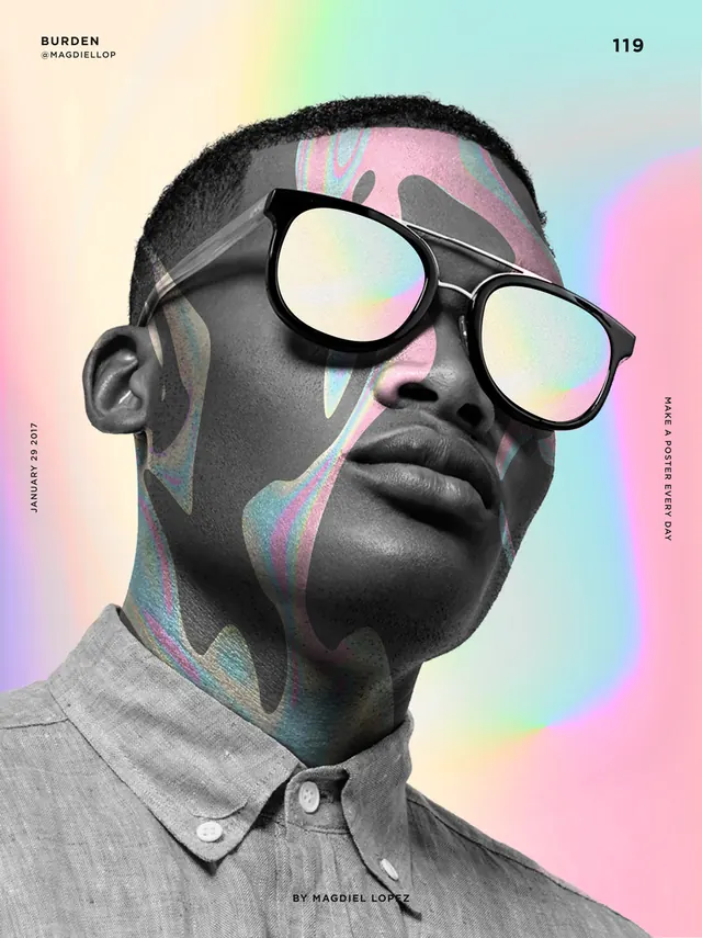 Abstract Portrait with Gradient Overlays, abstract, gradient-heavy, vibrant
