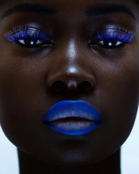 Blue glitter makeup beauty closeup, minimal, photographic, dark