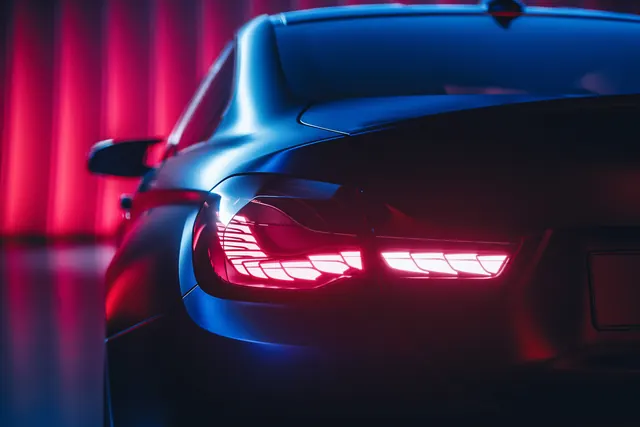 Red and Blue Illuminated Car